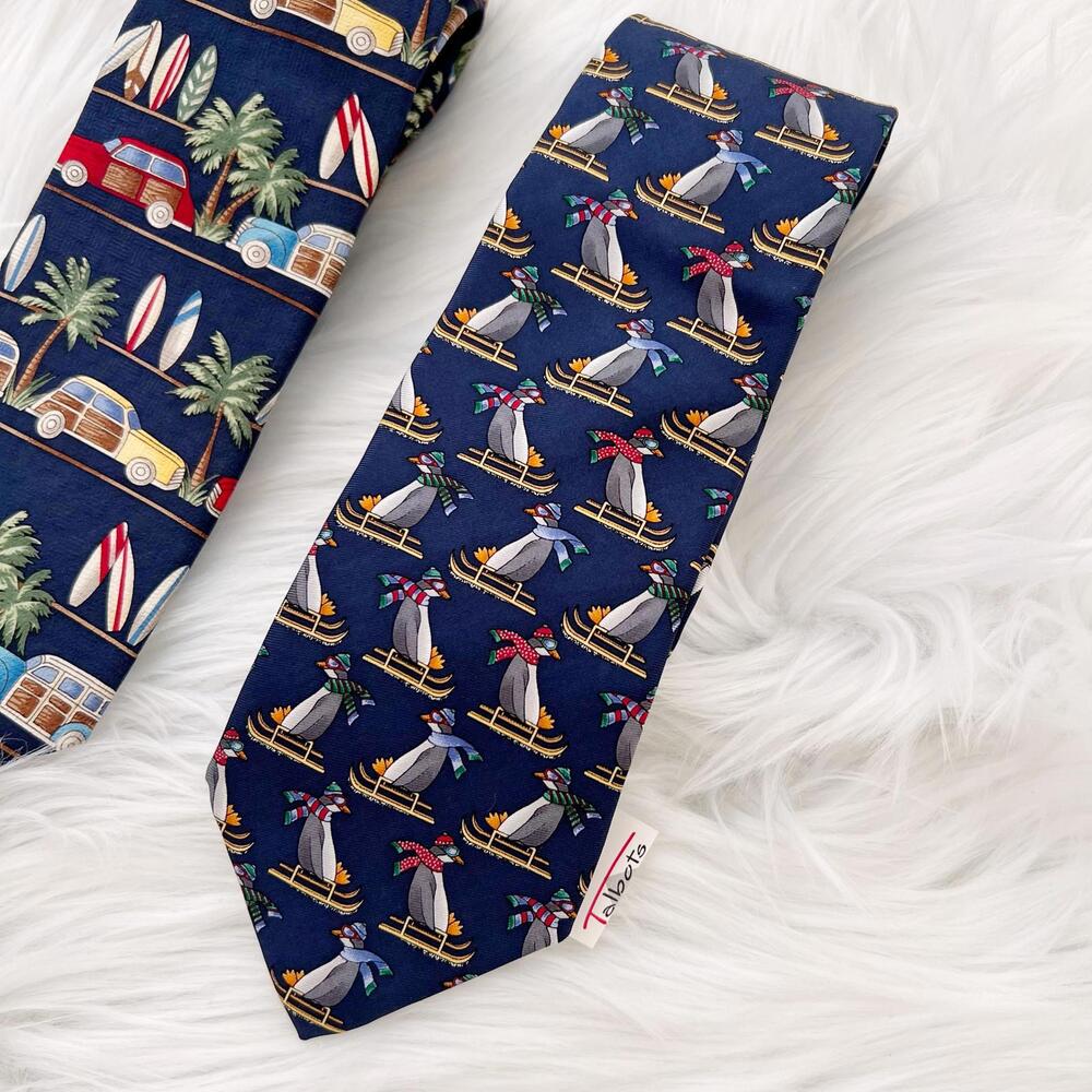 NWT Talbots Kids - Blue penguin silk neck tie, L